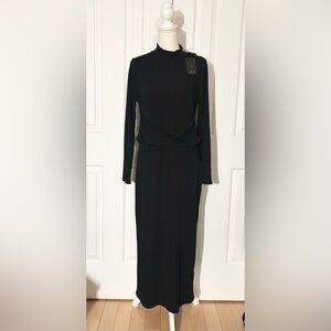 NWT A/X ARMANI EXCHANGE Long Sleeve Extensible Maxi Dress, Black, Size Large